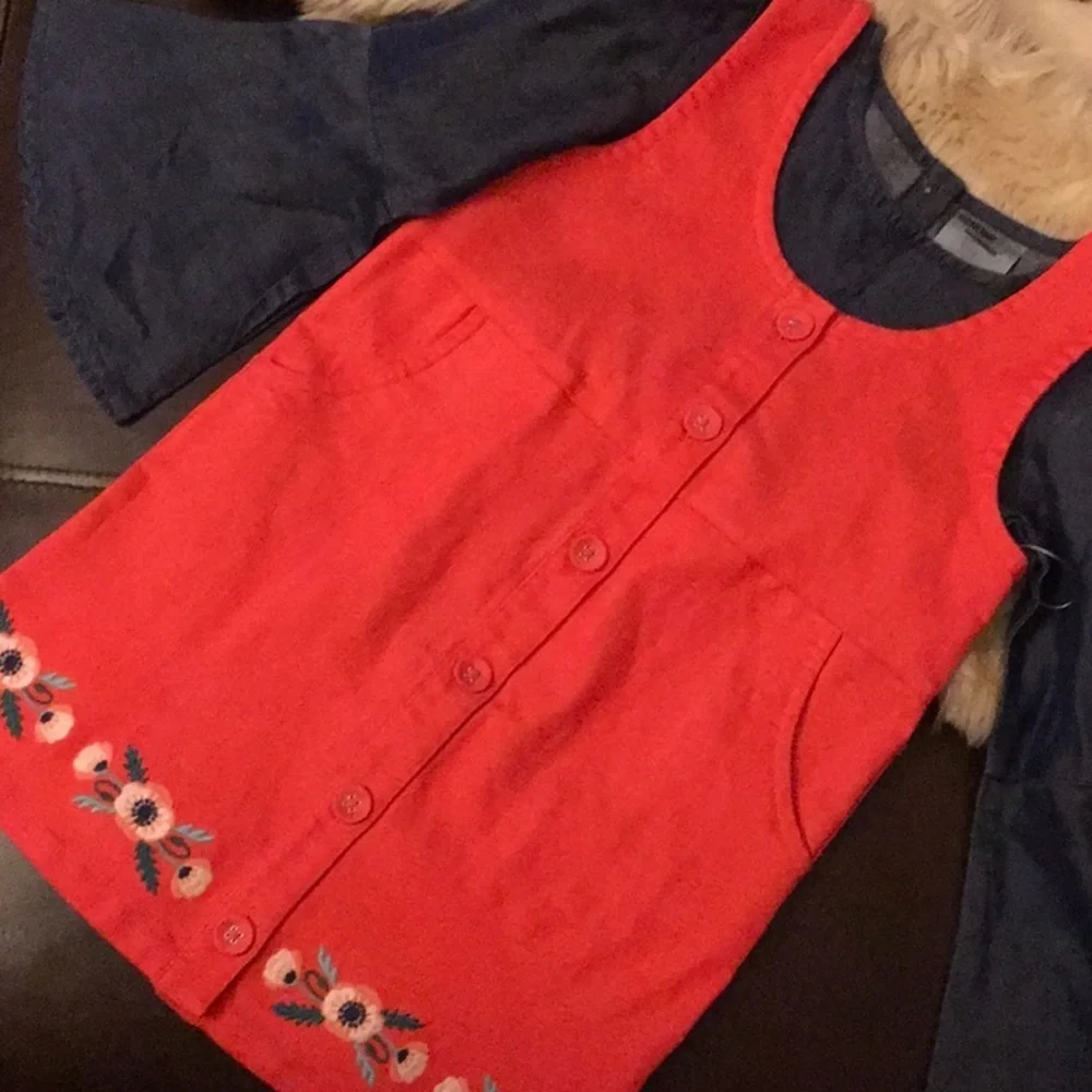 Oshkosh Red floral dress and blue top  2piece girls dress and blouse size 5 NWT🌹